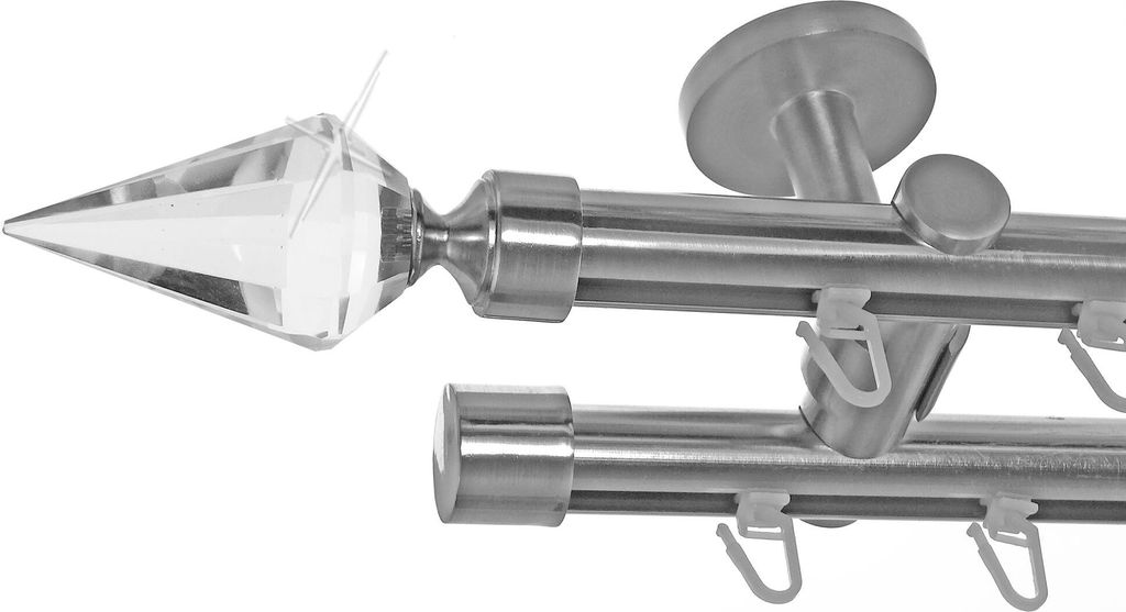 Innenlauf Gardinenstange Edelstahl Look 20mm Deckenbefestigung, 2-läufig Sitze Kristall, Länge wählbar D40 E37E30