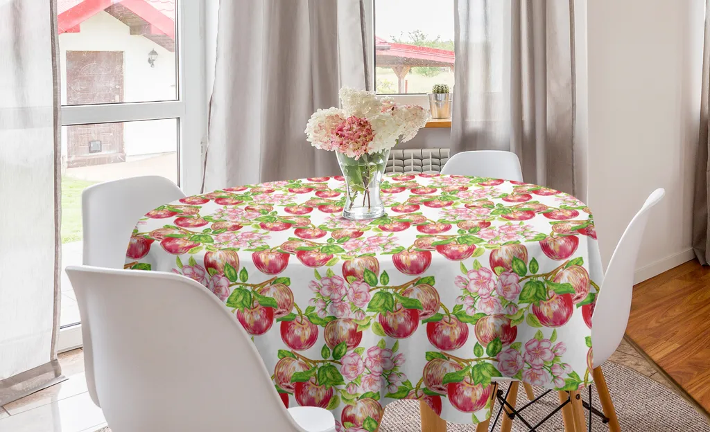 MPTPTM Tovaglia rotonda, con fiori di ciliegio e ciliegie, impermeabile, per esterni, con foro per ombrello, cerniera, copertura per tavolo da picnic