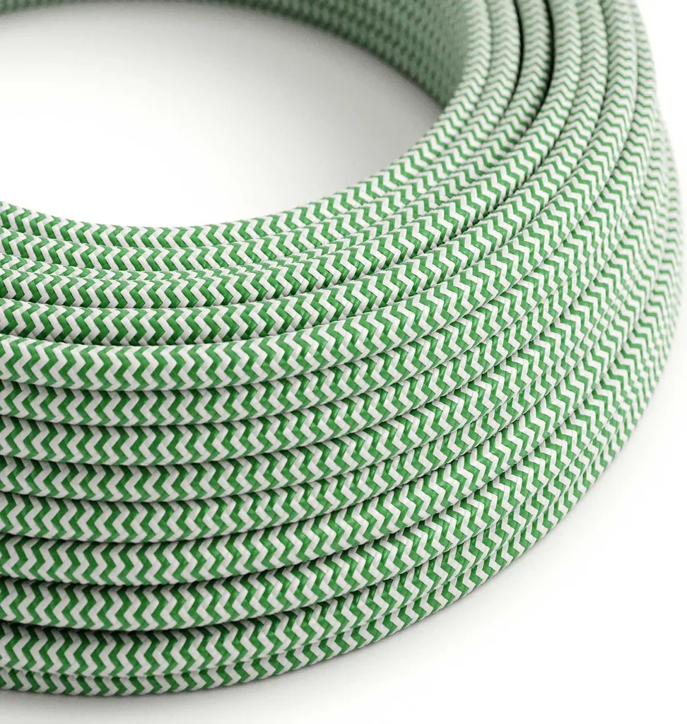 Creative-Cables Câble Textile 50m ZigZag Vert-Blanc RZ06 2x0,75mm²
