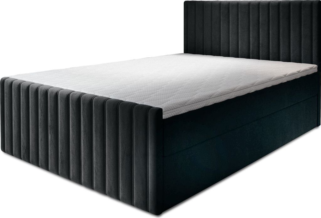 TRADA Boxspringbett 180x200 Roma mit Bettkästen Set Polsterbett Matratze Topper leichte Reinigung Velvet Stoff Schwarz