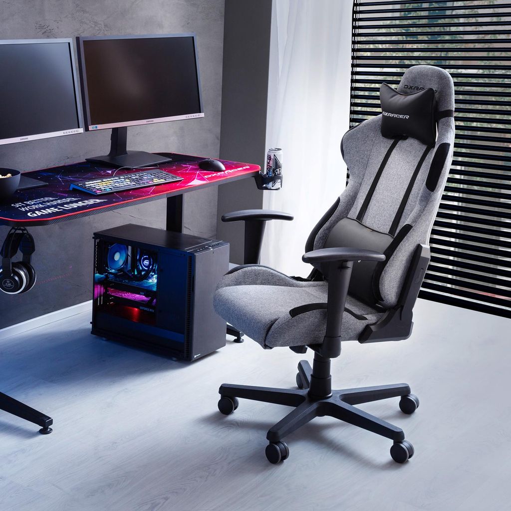 DX Racer L 4.2 Formula Gaming-Stuhl LFD01 GN, Grau/Schwarz, inkl. Coolingpad & Kopfstütze