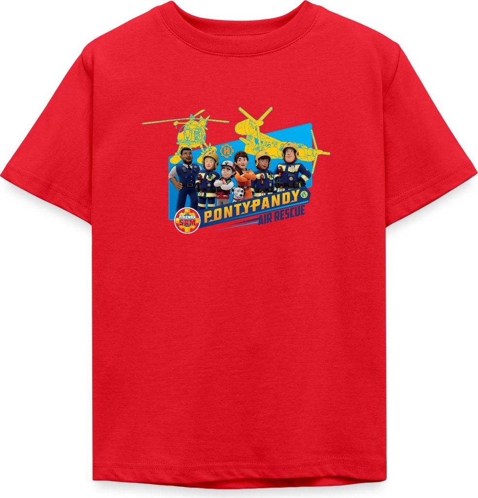Spreadshirt Feuerwehrmann Sam Pontypandy Air Rescue Kinder T-Shirt, 98/104 (3-4 Jahre), Rot