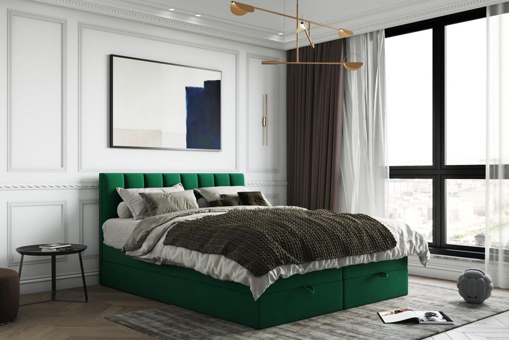 TRADA Gusto Boxspringbett 200x200 mit Bettkasten mit Topper Visco Memory Grün