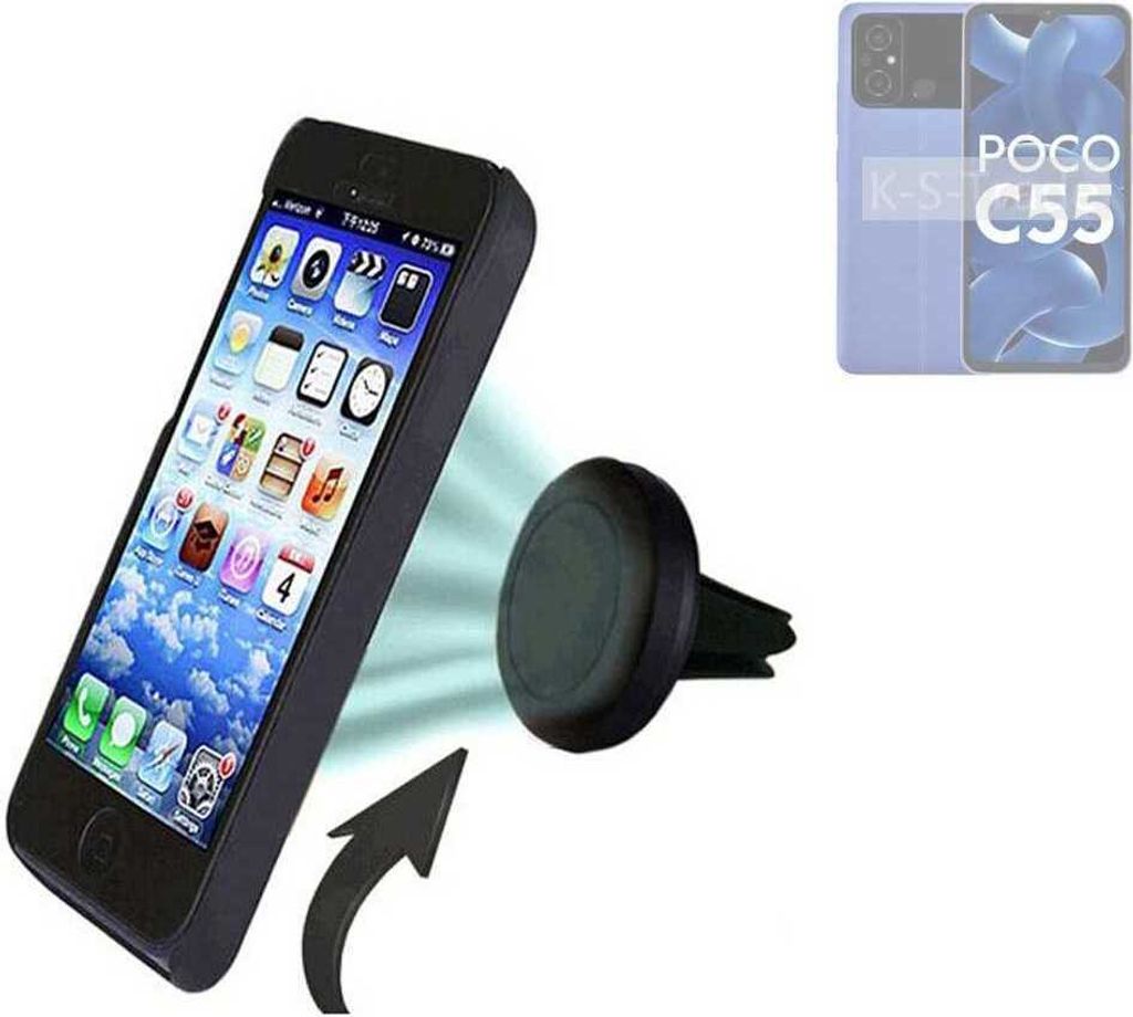 K-S-Trade Kompatibel mit POCO C55 Auto Handy Halterung KFZ Halter Lüftungsgitterhalterung Air Vent mount Smartphone Halter