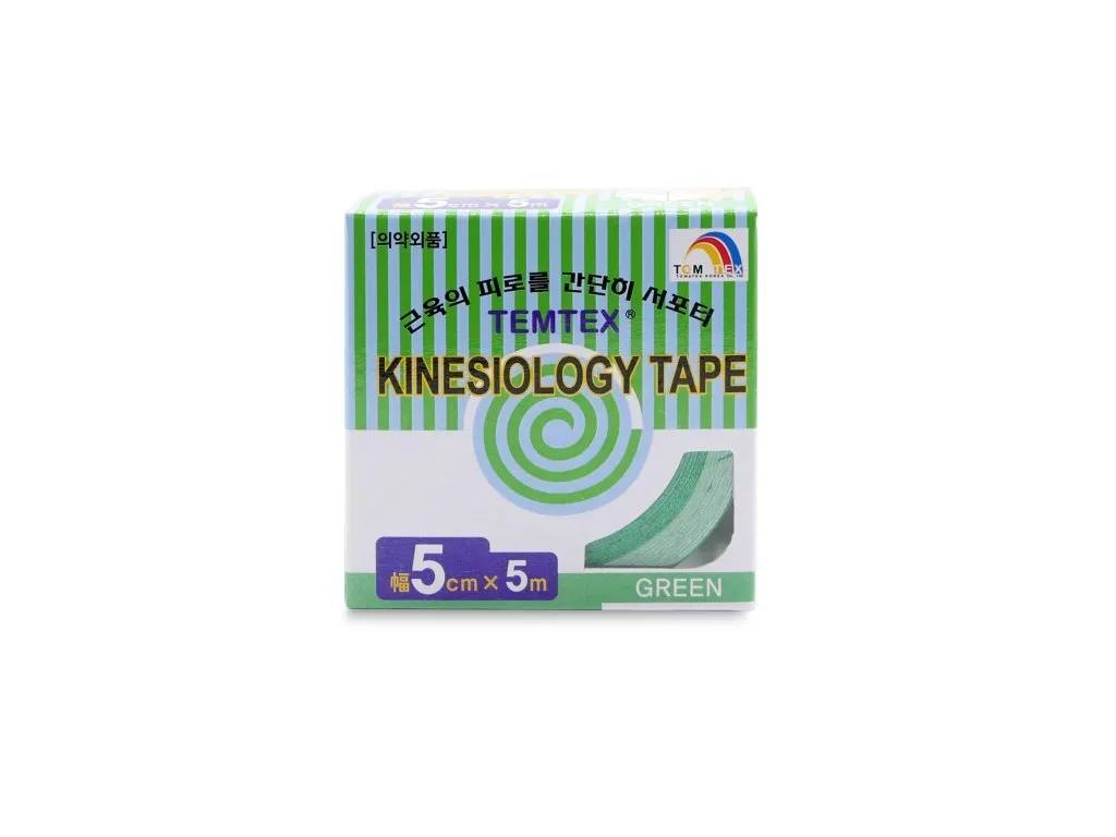 Bande Temtex vert classique 5 cm - Kinesio tape haute adhérence coton - 6