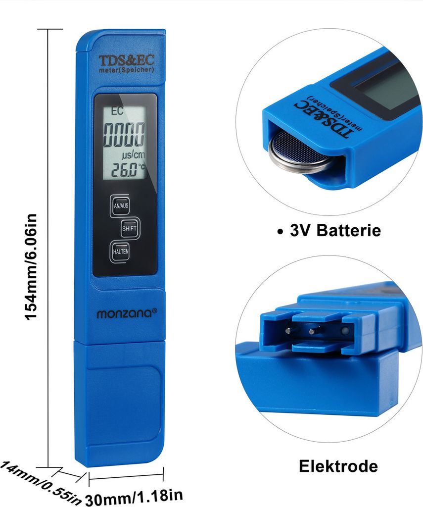 MONZANA® 3 in 1 TDS EC PH Messgerät Digitaler Wassertester Produktbild 6