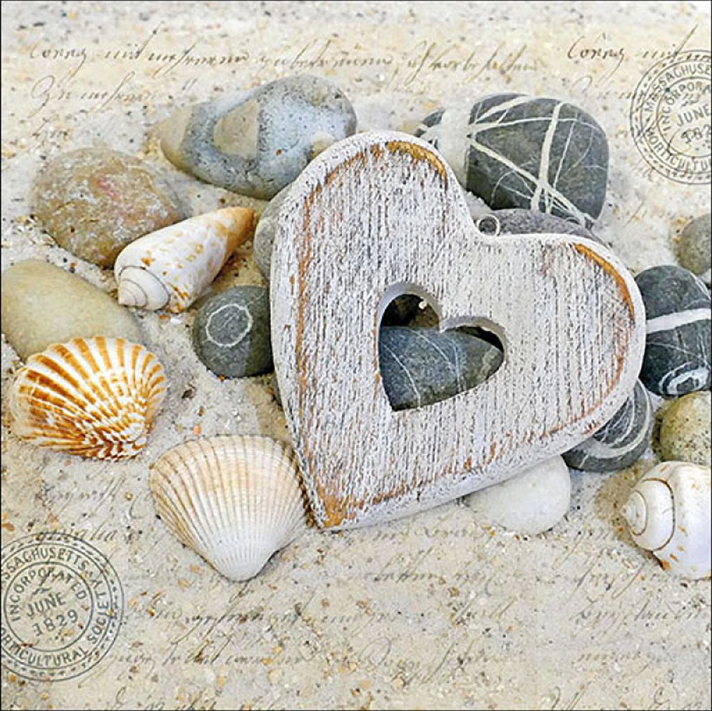 Servietten Papier 33x33cm 3-lagig mit Treibholz Herz Motiv Produktbild 