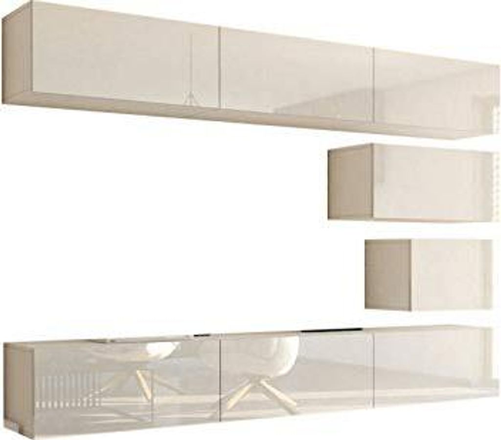 Furnitech Wohnwand Wohnzimmer - Hängend Wohnwand Modern - Regale und TV Schrank - Wohnzimmer Möbel ohne LED (Future C16/HG/W4 1B - 273 cm)