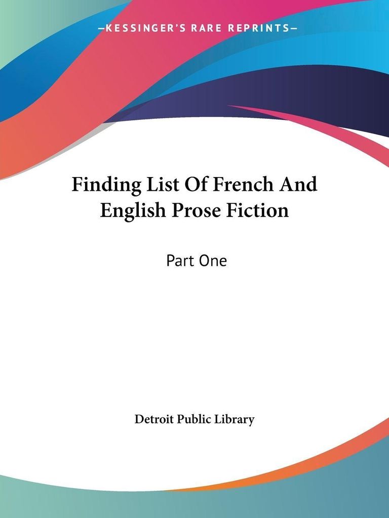 Finding List Of French And English Prose Fiction