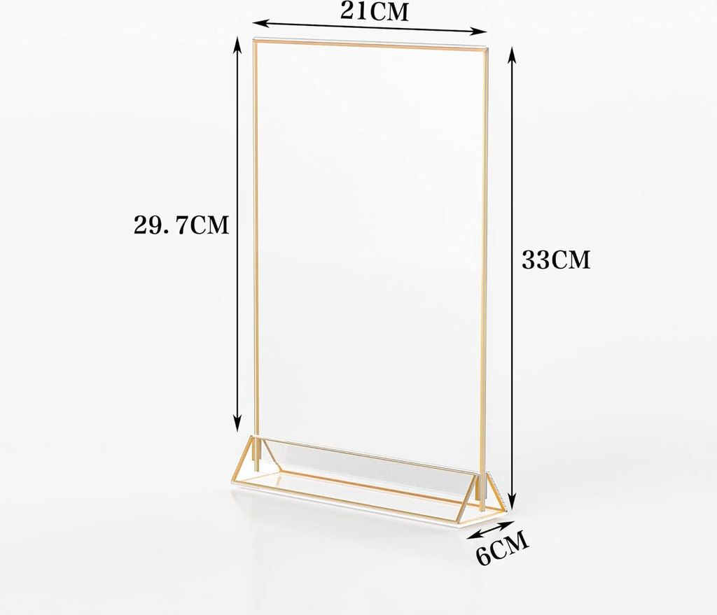 Sezanrpt A4 Acryl-Schildhalter mit goldener Umrandung 4er-Pack, Hochzeits-Tischnummer-Anzeigeständer beidseitig, klarer Menühalter für Tisch, Re...