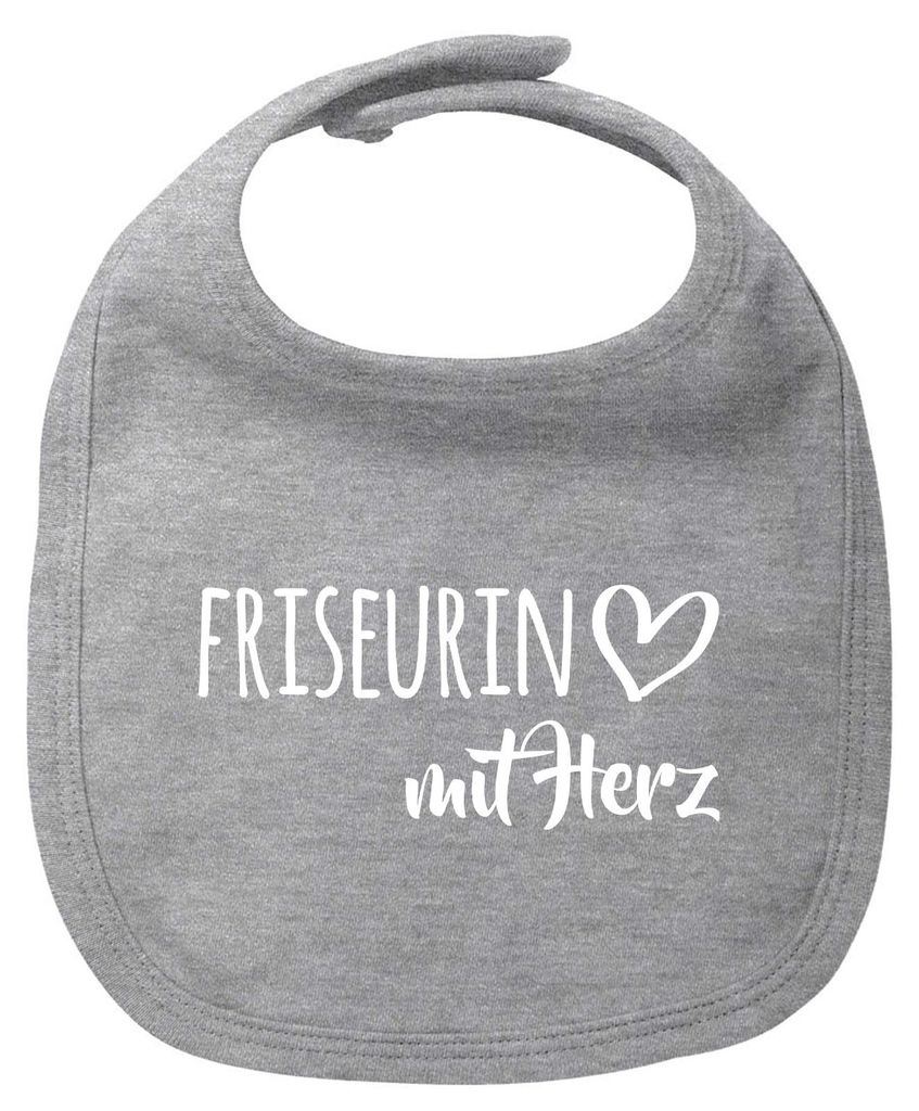 Huuraa Baby Lätzchen Friseurin mit Herz Heather Grey Klettverschluss Baumwolle Latz Geschenkidee