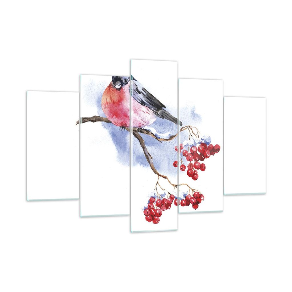 Bilder auf glas - 5 Teile - Dompfaff auf Zweig - 150x100cm - Glasbilder - Wandbilder - Bilder - zum Aufhängen bereit - Wanddekoration aus Glas - G...