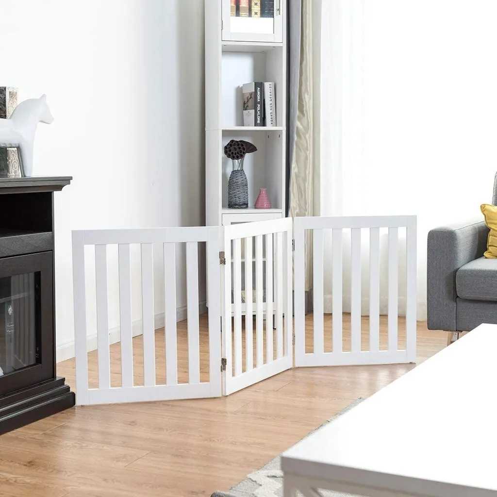Barrière de sécurité pour animaux en bois blanc escamotable et modulable
