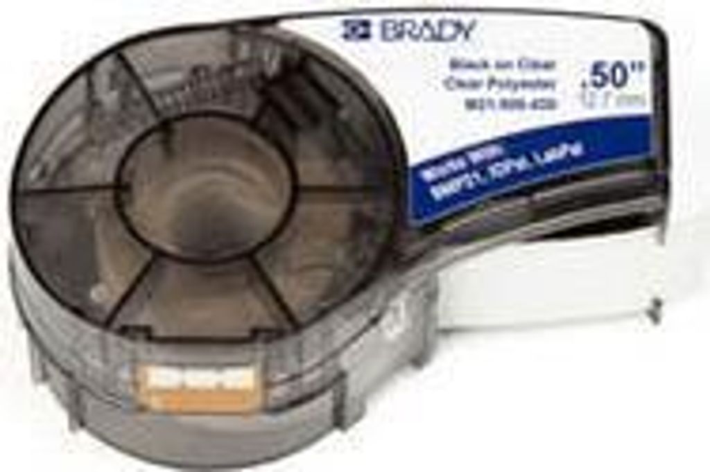 Brady 110900, Schwarz, Durchscheinend, Weiß, Selbstklebendes Druckeretikett, Acryl, Polyester, Wärmeübertragung, Permanent, Glanz