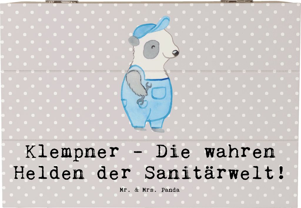 Mr. & Mrs. Panda holzschachtel Klempner Helden 22 x 15 cm - Grau Pastell - Geschenk, unsichtbare Retter, Holzkiste, Berufsprodukte, Holzbox, Schatz...