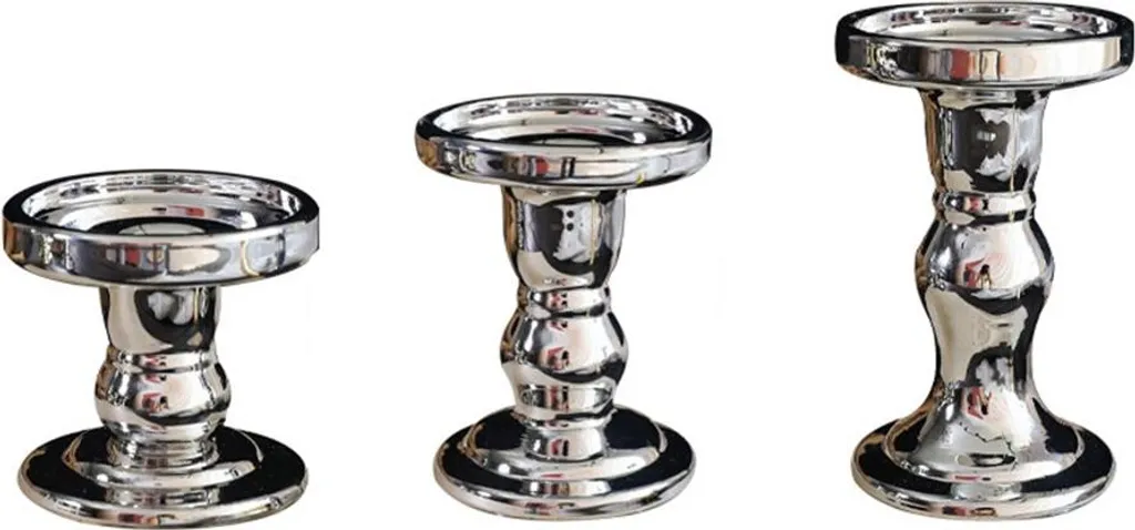 INF Set di 3 portacandele in vetro - Portacandele decorativi retrò vintage per la casa D'argento