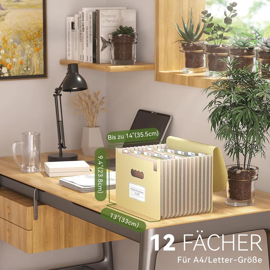 Trieur accordéon EcoStash paille de blé A4 - 12 compartiments Vert