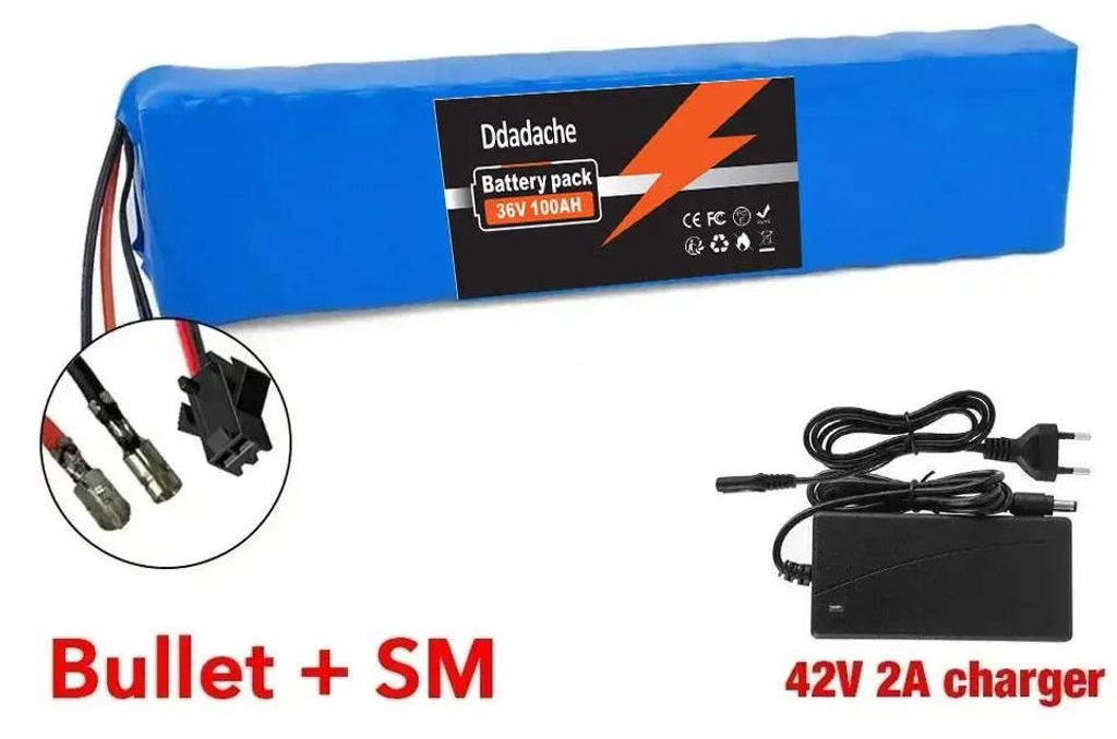 E-Scooter Akku - Modell 36V 10S3P Lithium-Ionen Batteriepack - Kapazität 100Ah 100000mAh - Für 150-500W Motor - Mit Ladegerät - Ladespannung 42V...