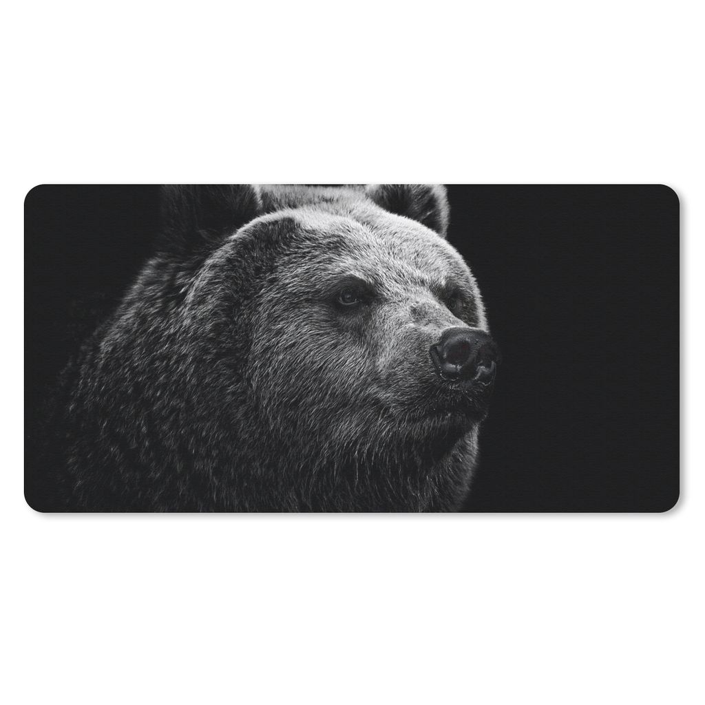 MuchoWow Schreibtischunterlage Kamtschatka-Bär auf schwarzem Hintergrund in schwarz und weiß 80x40 cm - XXL Mauspad - Gaming Mauspad