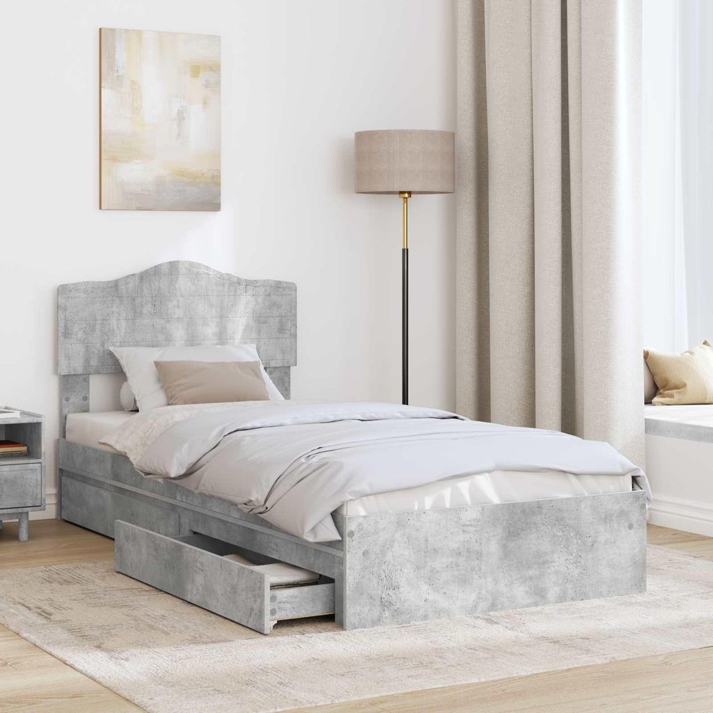 Cloris Designermöbel Aufbewahrungsbett Beton Grau 75 x 190cm Holzwerkstoff - 2026Neu180252 - Klassische BettenJugendbett Tagesbett
