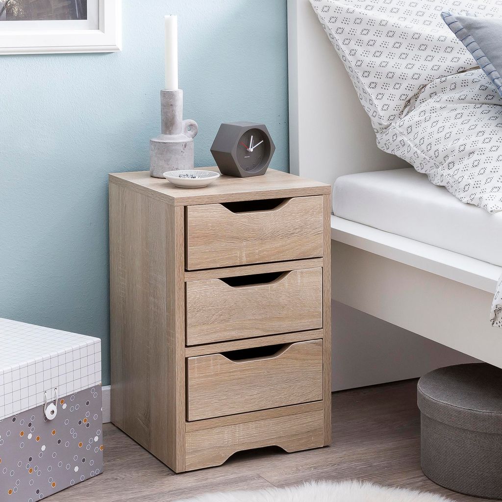 FineBuy Szafka nocna Sonoma 31x49x31 cm, matowa, z 3 Zdjęcie produktu 