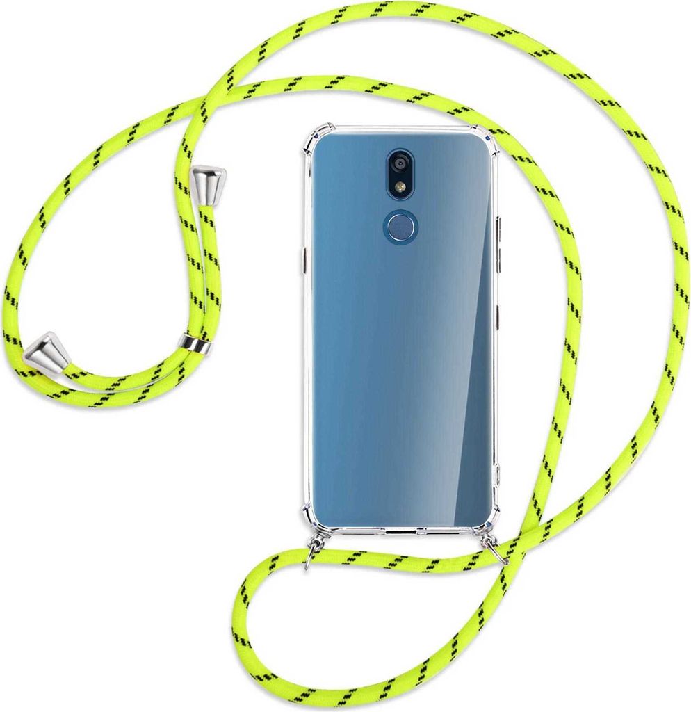 Handykette Backcover-Schutzhülle mit Band (Metall silberfarben) für LG K40 / K12 Plus - neongelb