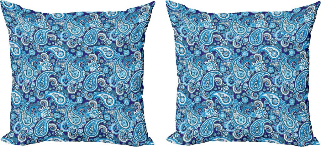 ABAKUHAUS Paisley Kissenbezug Set (2Stück), Traditionelles asiatisches Muster-Design mit Blumen verlässt und punktiert blaue Hintergrund-Grafik, ...