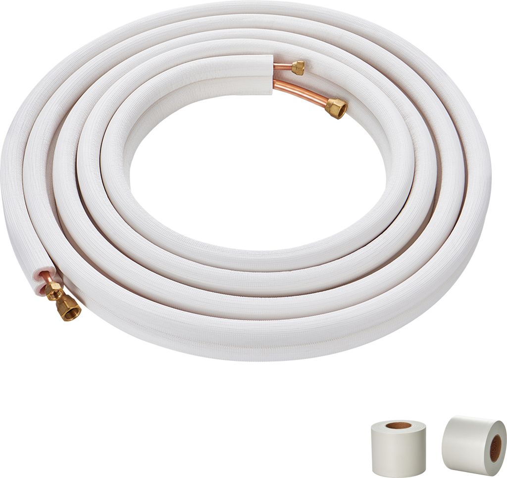 SucceBuy 7620 mm Mini-Split-Leitungssatz, 6,4 und 12,7 mm Außendurchmesser, Kupferrohr mit dreischichtiger Isolierung, für Klimaanlagen und HLK, ...