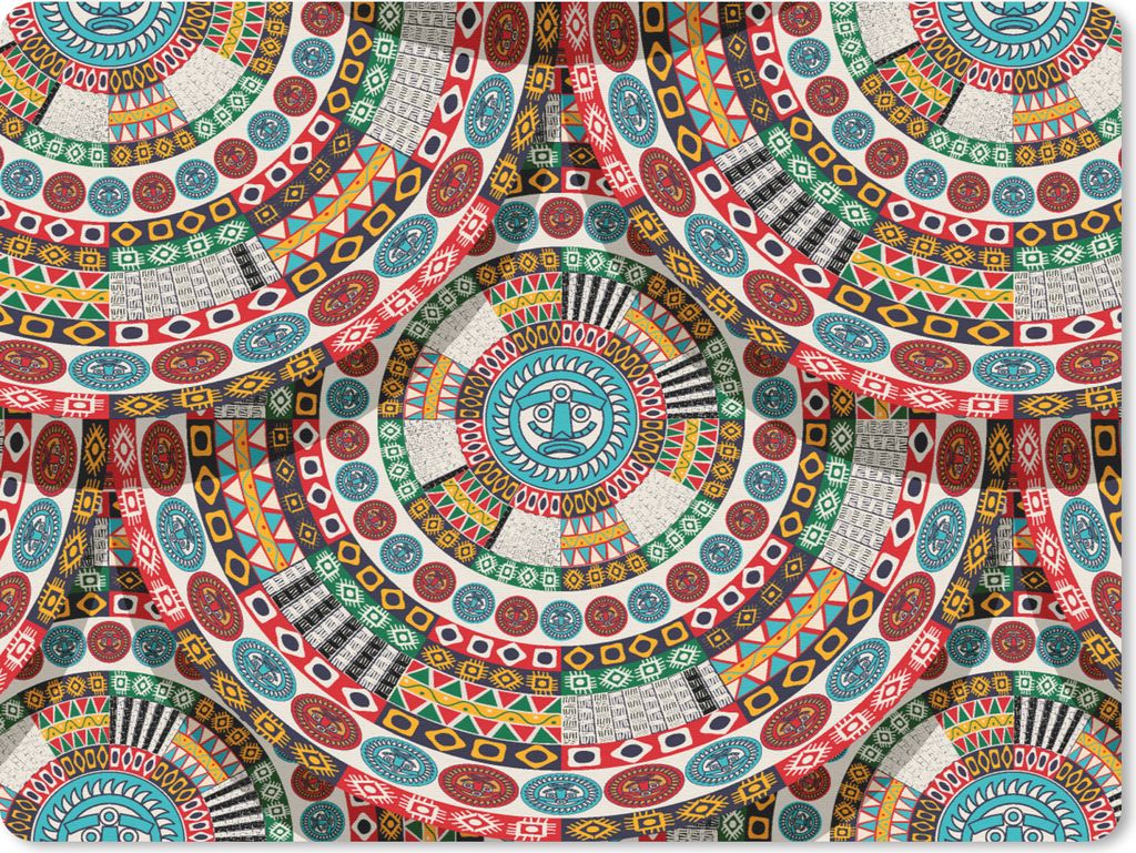 MuchoWow Mauspad Mousepad Fliese - Azteke - Kreise - Muster 23x19 cm - Mousepads - Maus Mat - Pad - Mausunterlage - Schreibtischunterlage - Mauspad