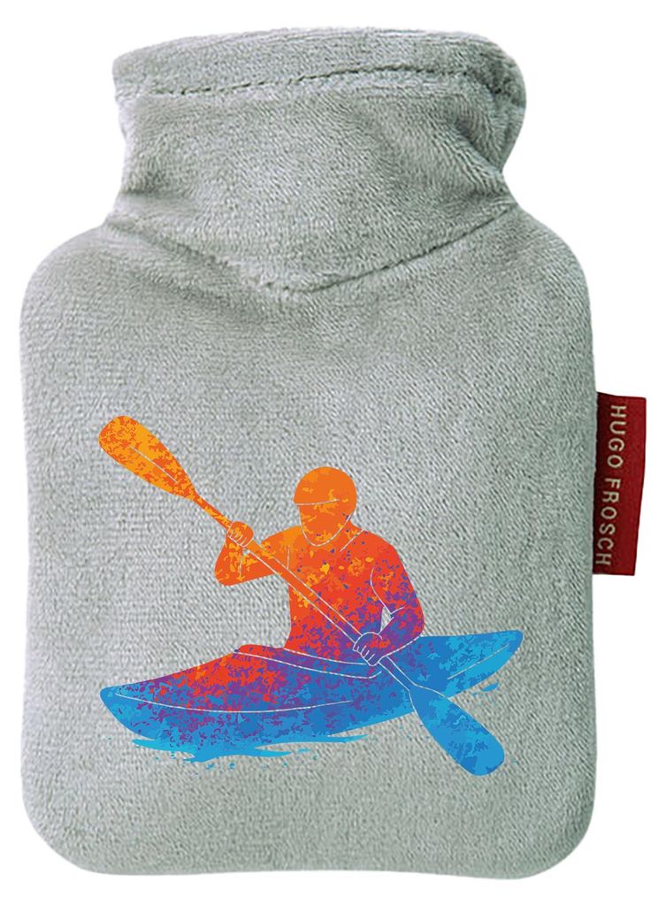 Huuraa Mini-Wärmflasche Canoeing Kajakfahren bunte Silhouette 0,2 Liter Grey Mini Veloursbezug Taschenwärmer Geschenkidee