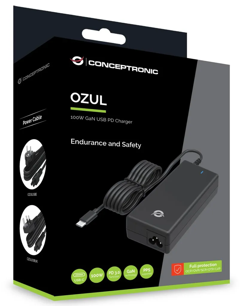 Chargeur 100W GaN Rapide Conceptronic OZUL03BE Ultra Compact USB-C PD
