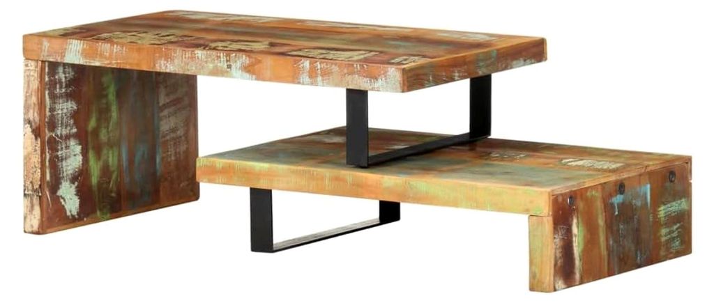 2-teiliges Couchtisch-Set aus recyceltem Massivholz, kleiner Sofatisch im modernen Design für Wohnzimmer und Schlafzimmer