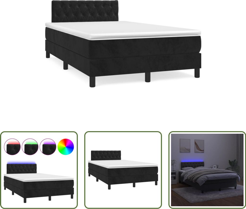 The Living Store Boxspringbett mit Matratze & LED Schwarz 120x190 cm Samt