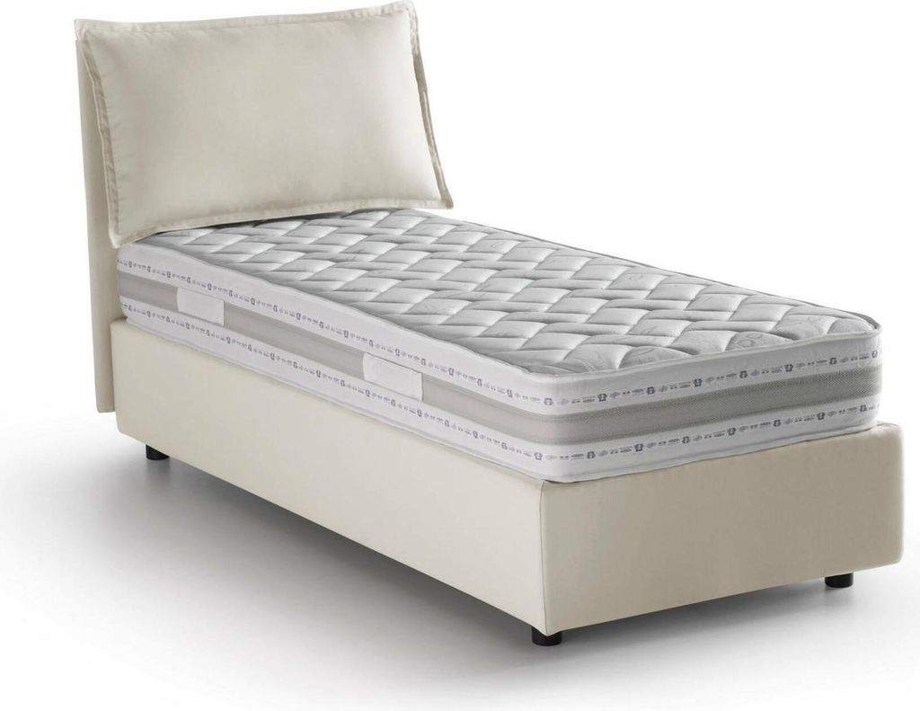 Einzelbett Carolina, Containerbett mit Stoffbespannung, 100% Italy, Frontöffnung, inklusive Matratze Cm 80x190, Beige