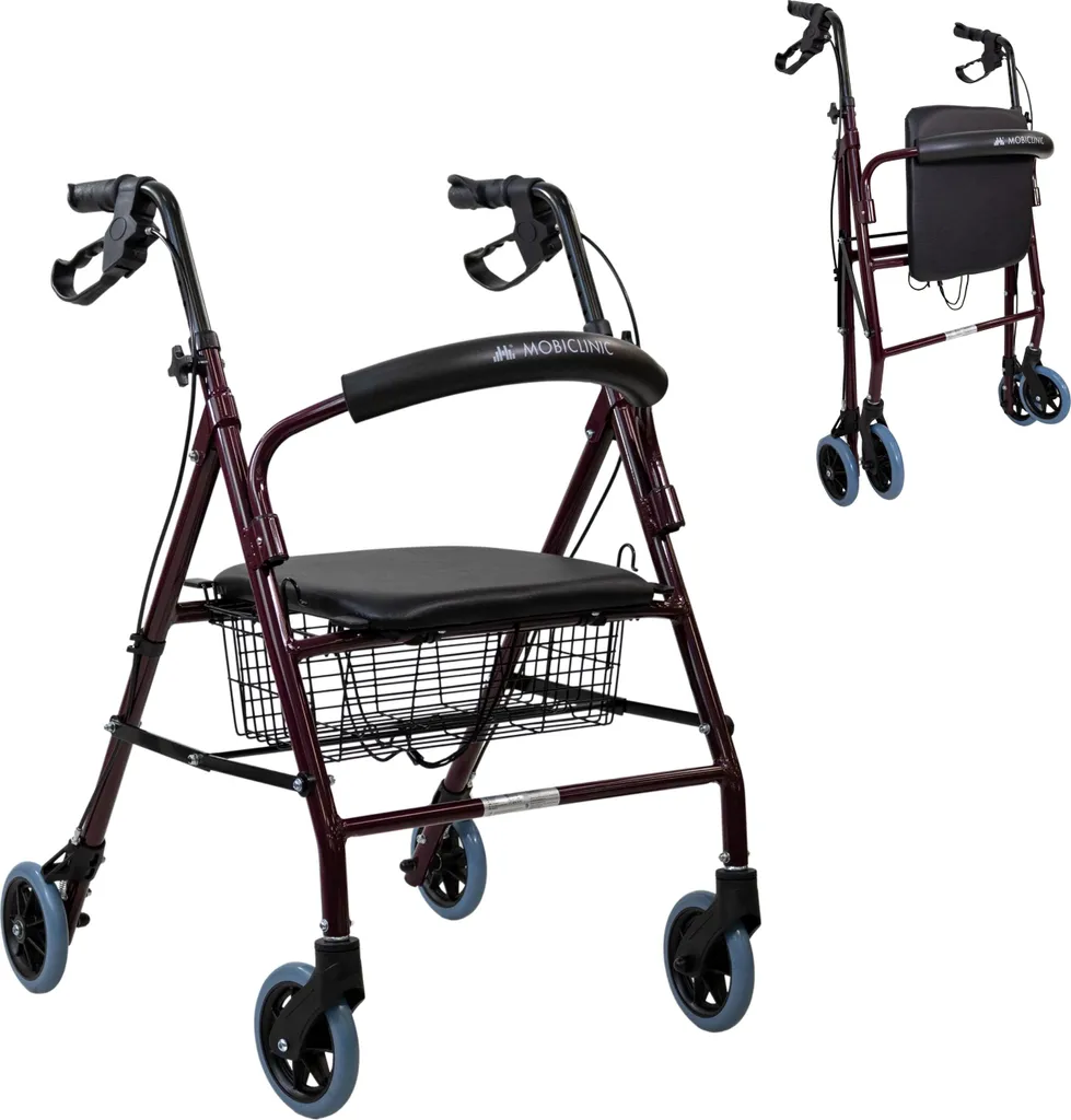 Rollator Mobiclinic Escorial Déambulateur Pliable en Aluminium Bordeaux