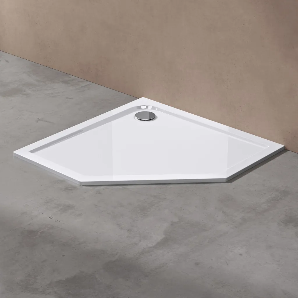 doporro Piatto Doccia con Piletta 90x90x4cm, Piatto Doccia Faro5W in Acrilico incl. Piletta di Scarico (AL02), Forma: Quadrato, Bianco