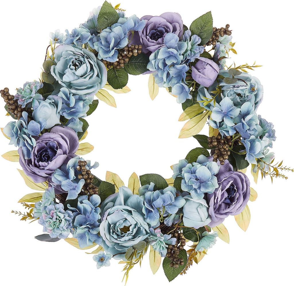BELIANI Osterdekoration Kranz Blau Blumenmotiv Holz rund ø 50 cm Türdeko Flur Wohn- und Schlafzimmer