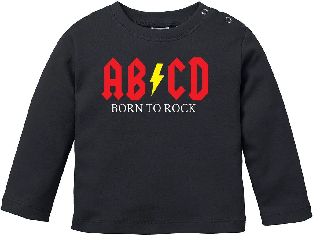 Baby Langarmshirt Babyshirt Born to Rock ABCD Hardrock Jungen Mädchen Shirt Moonworks schwarz 68/74 (4-9 Monate)