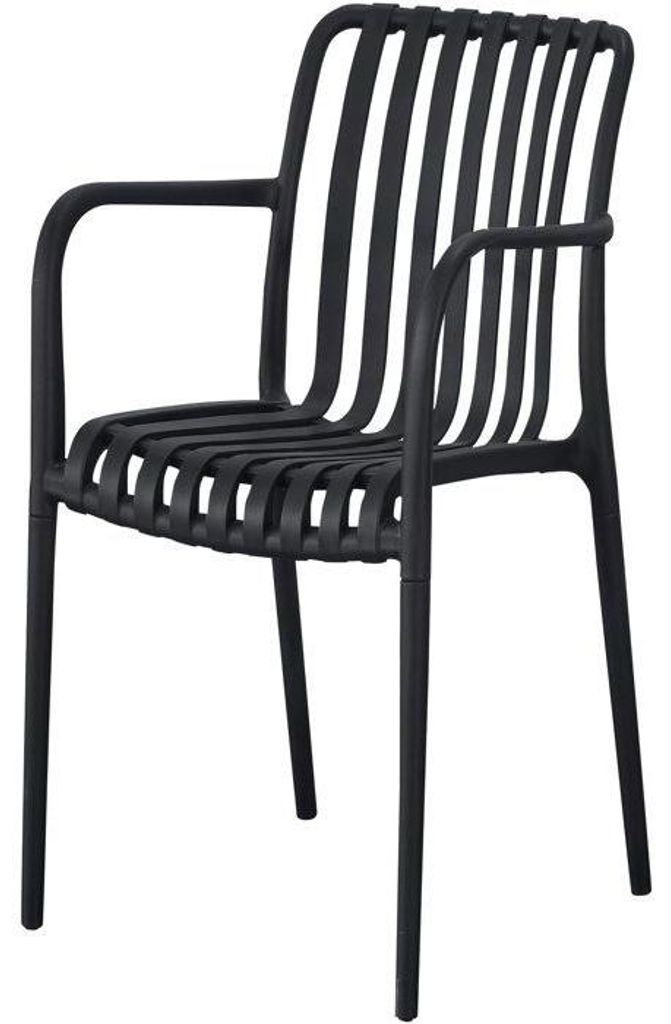 Gartenstuhl, 4er Set, SOLARIA, Stapelbar, Polypropylen verstärkt, 55 x 58 x 81 cm, Schwarz