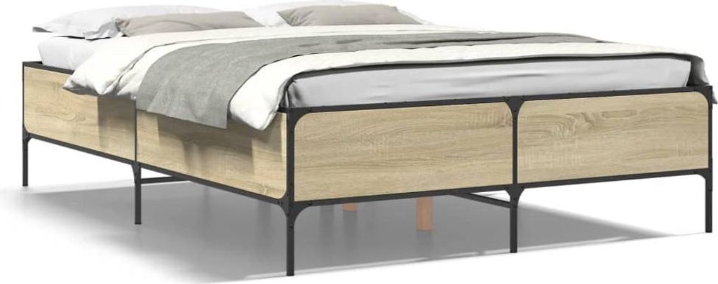 vidaXL Bettgestell Sonoma-Eiche 140x200 cm Holzwerkstoff und Metall