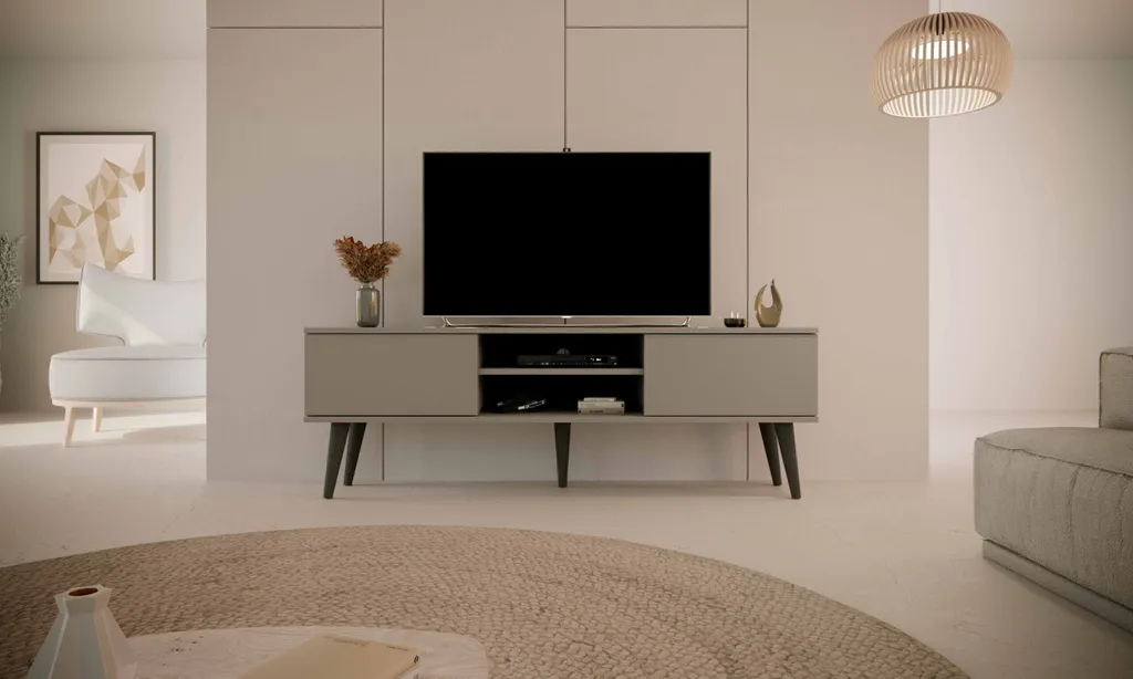Meuble TV Rtv Gris 160 cm - Solution Rangement Salon Style Scandinave