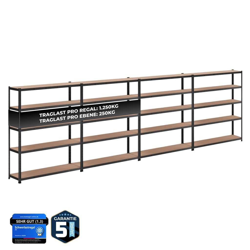 ALL Premium Schwerlastregal Set Silber: 1x Eckregal 180x70x40cm & 1x Regal 180x90x40cm, bis 1250 kg, höhenverstellbar, Stecksystem, ideal für Lager