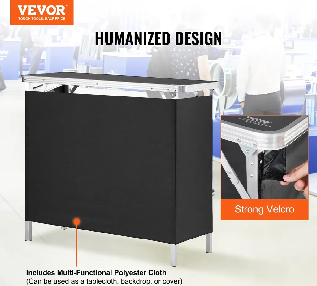 Bancone espositivo portatile Bancone espositivo, 975 x 385 x 870 mm Bancone espositivo Bancone espositivo, Tavolo promozionale pieghevole Bancone promozionale, Reception con ripiano, Borsa di trasporto, Nero - 2