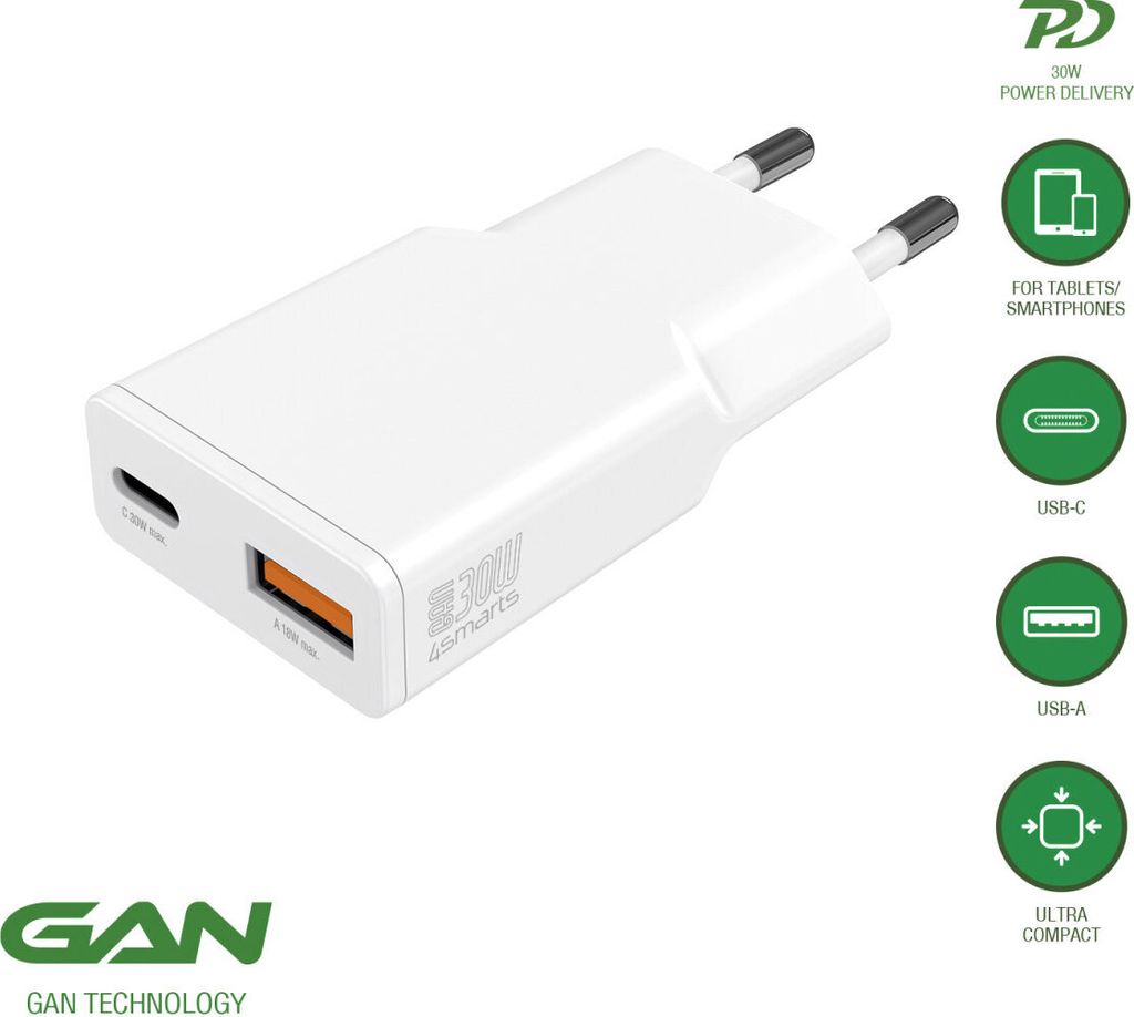 4smarts PDPlug Duos Slim, Vnútorný, AC, 12 V, Biela Obrázok produktu 