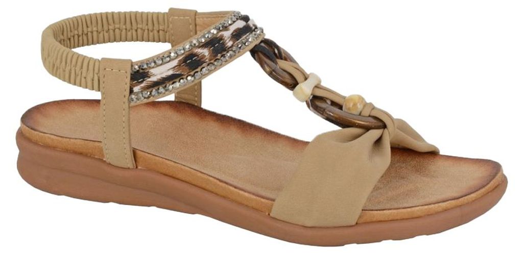Cipriata - Mit Juwelen besetzt Sandalen für Damen, Elastischer Slingback DF4651 (37 EU) (Beige)