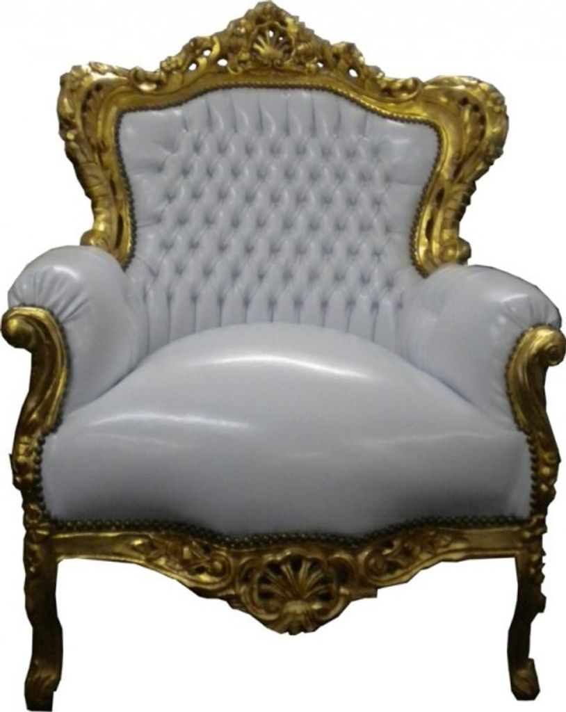 Casa Padrino Barock Sessel King weiß / gold in Lederoptik - Edel & Prunkvoll