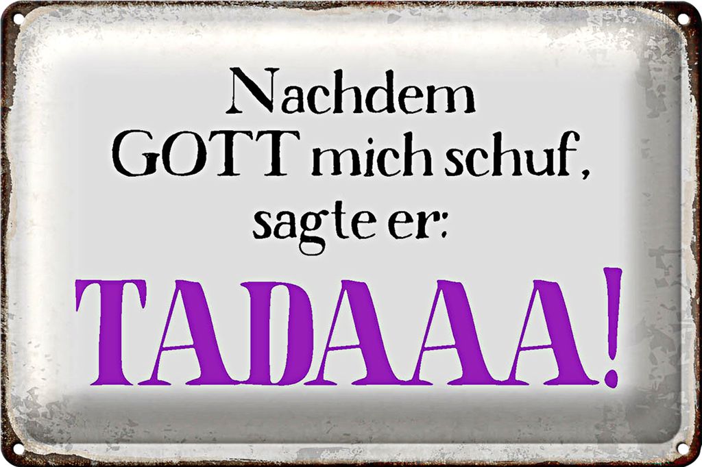 Blechschild Spruch 30x20cm nachdem Gott mich schuf sagte er