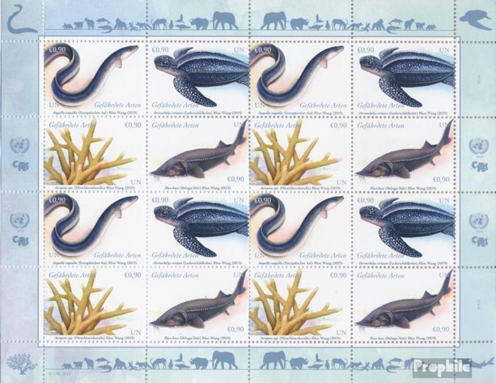 Briefmarken UNO - Wien 2019 Mi 1051-1054Klb Kleinbogen (kompl.Ausg.) postfrisch Gefährdete Arten