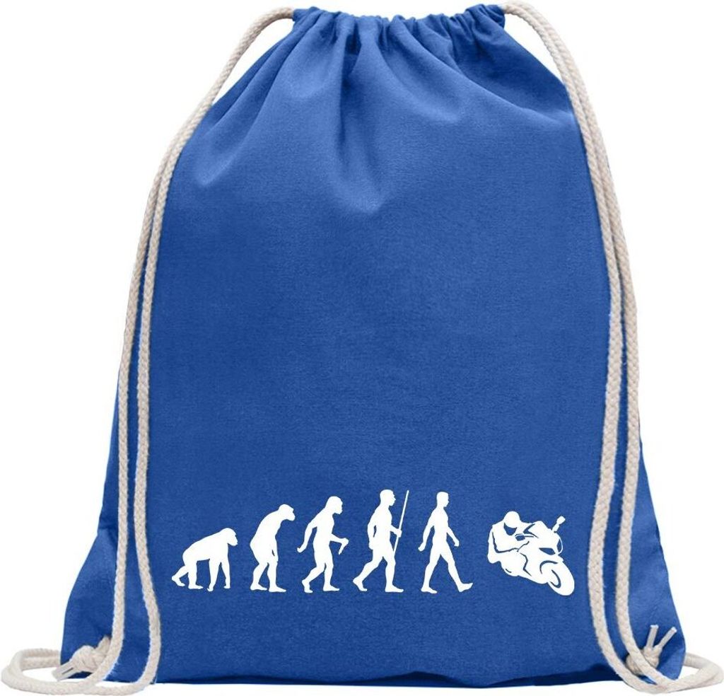 Kiwistar - Turnbeutel - royal - Evolution Motorrad Rennmaschine - Fun Rucksack Sport Beutel Gymsack Baumwolle mit Ziehgurt