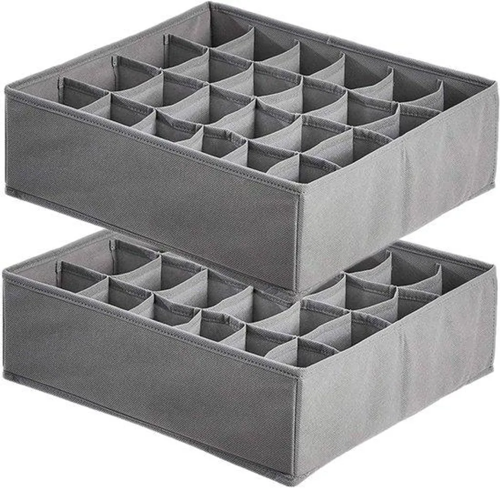 Boîtes de rangement pour chaussettes pliable avec 24 compartiments gris